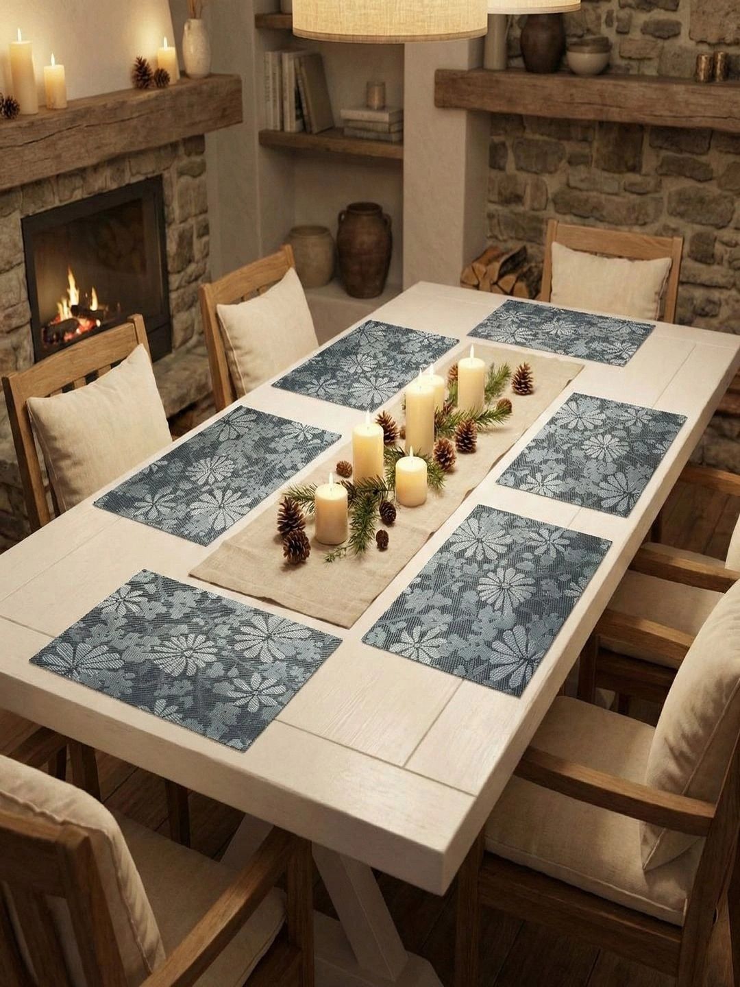 Myntra Elegant Homes 8-Pcs Grey Printed Rectangle Table Placemats-picture-43