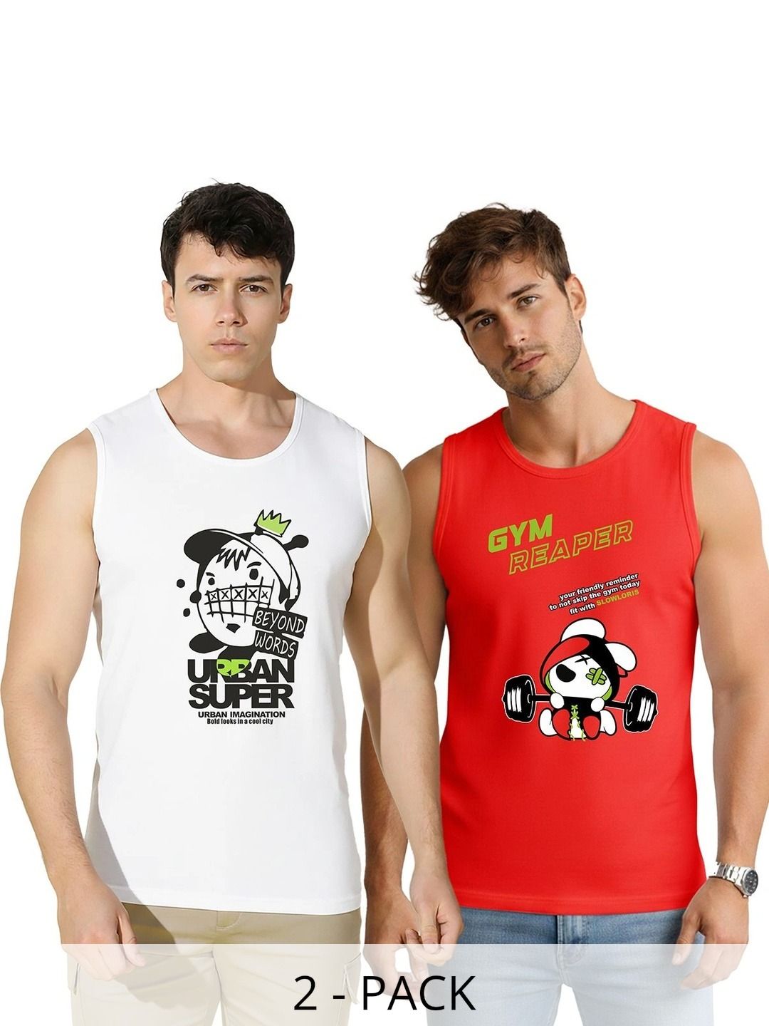 CRYPTIC Pack of 2 Printed Cotton Gym Vest-picture-29