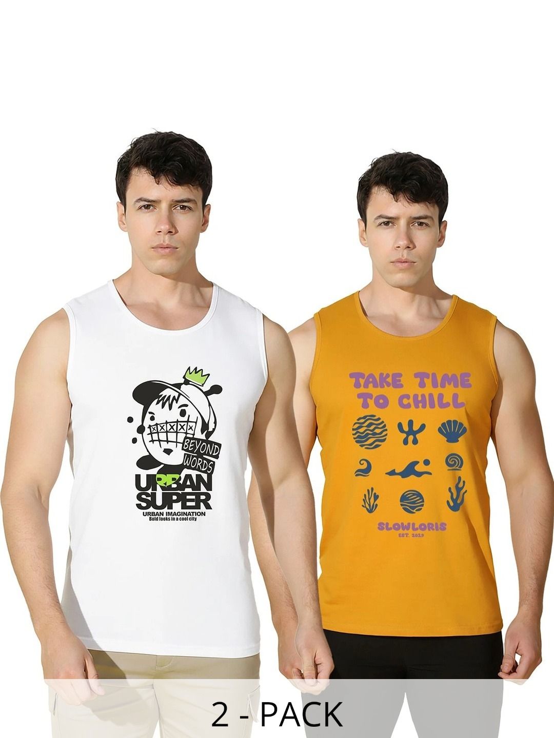 SLOWLORIS Pack of 2 Printed Cotton Tank-picture-31