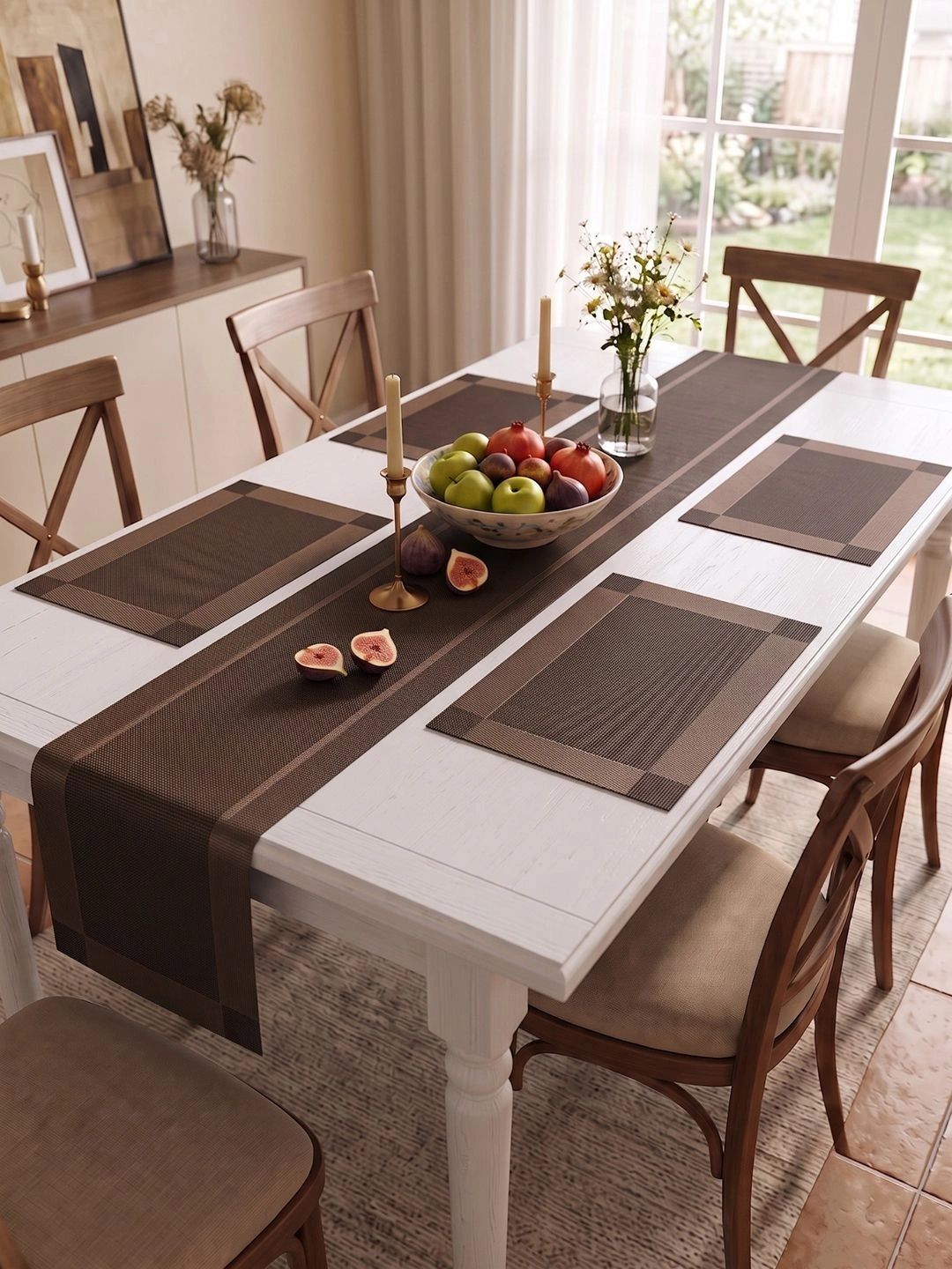 Myntra Elegant Homes 5-Pcs Brown Rectangle Table Placemats-picture-13