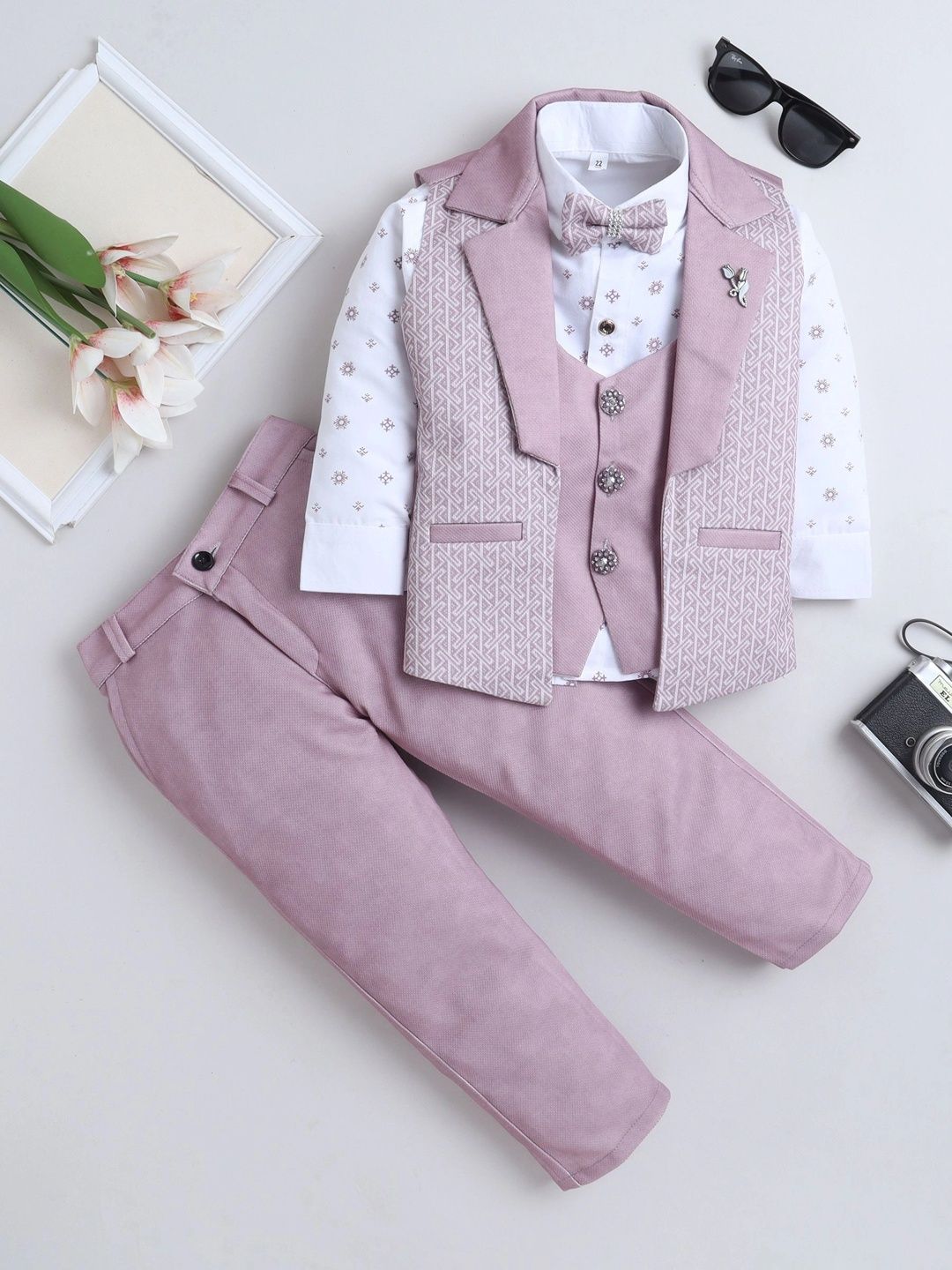 Miss & Chief Boys Geometric Printed 3 Piece Suit Set With Bowtie-image-47