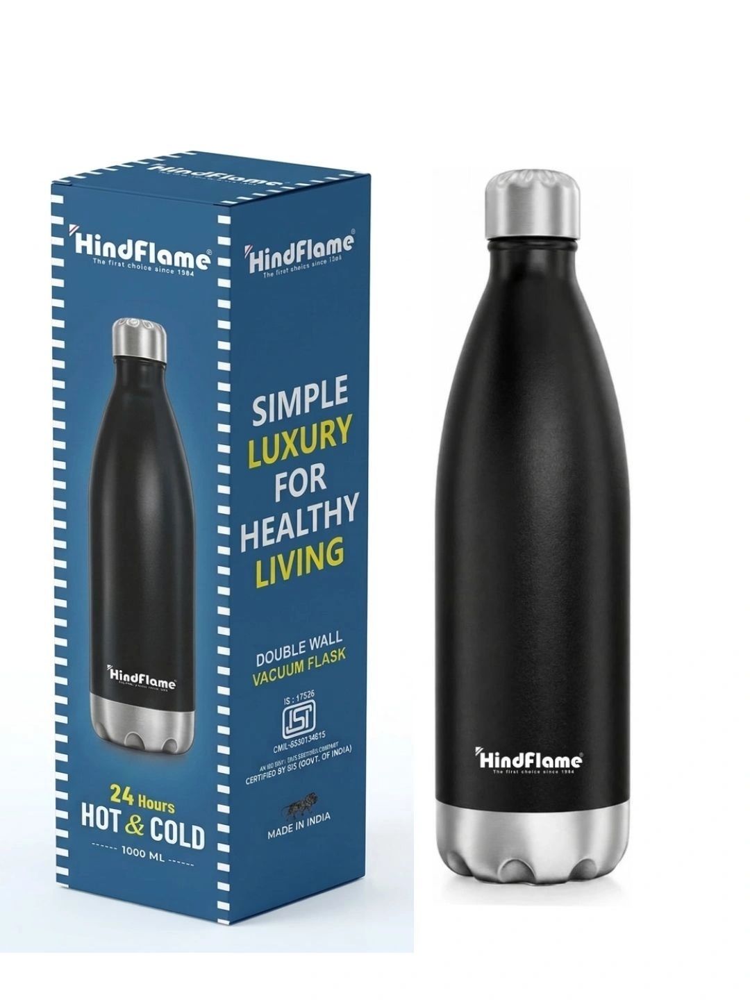 Hindflame Black & Silver-Toned Single Stainless Steel Solid Water Bottle-image-25