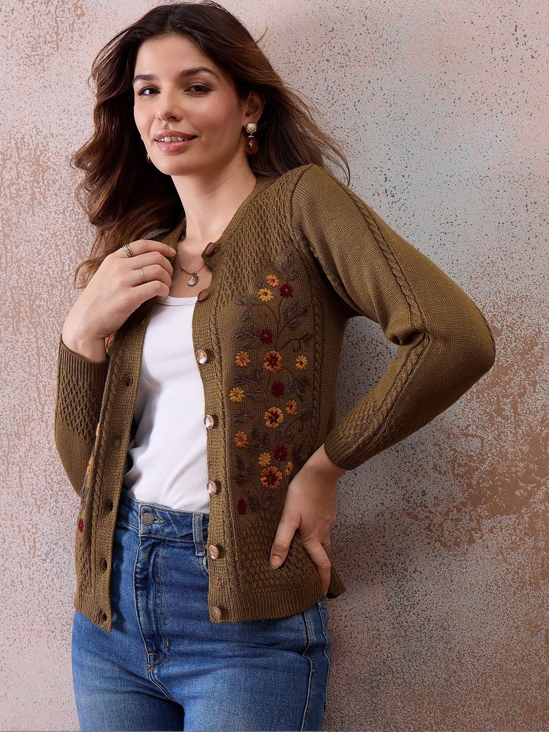 Chemistry Women Embroidered Woollen Cardigan with Embroidered Detail-picture-38