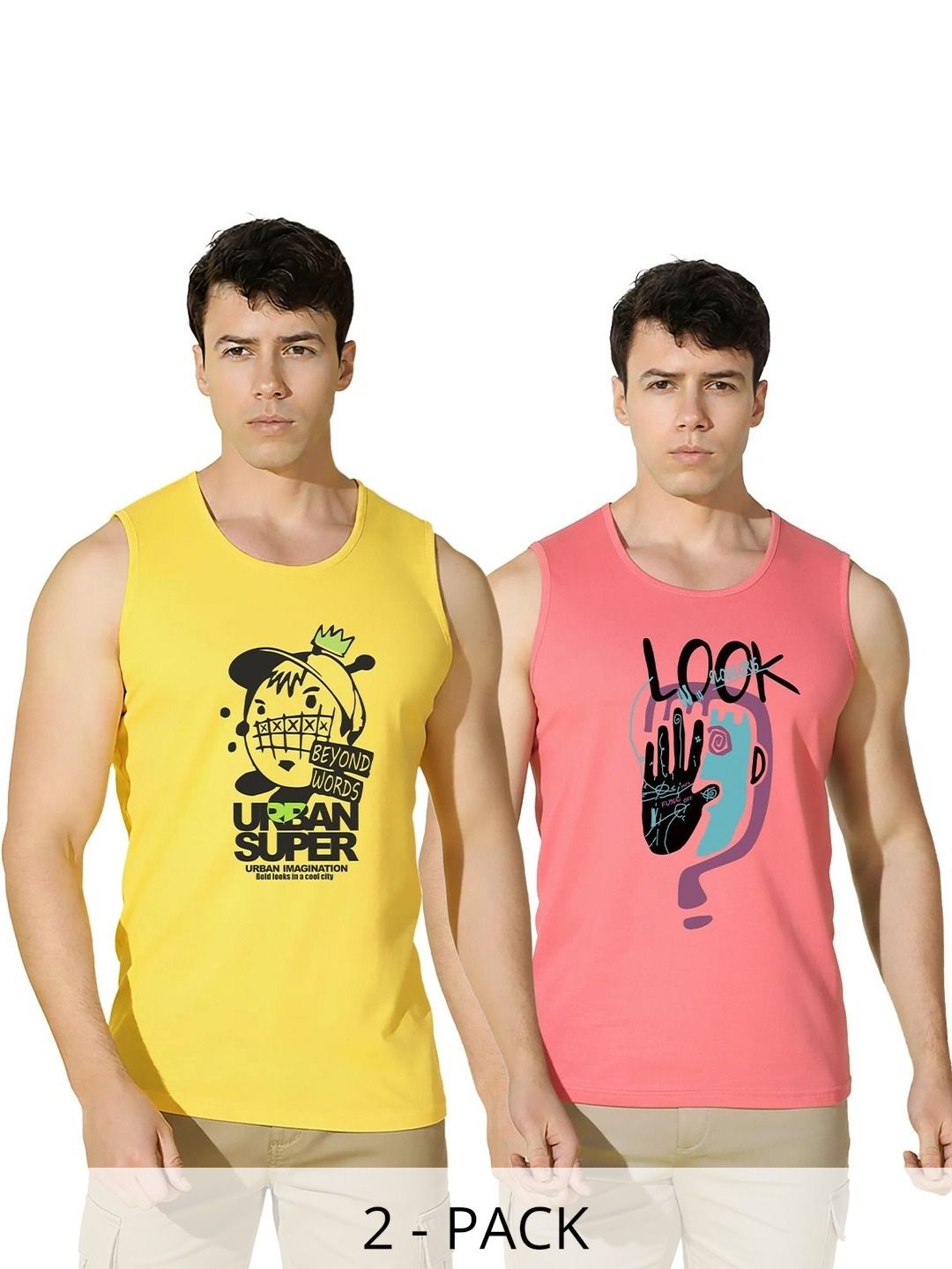 SLOWLORIS Pack of 2 Printed Cotton Gym Vest-picture-38