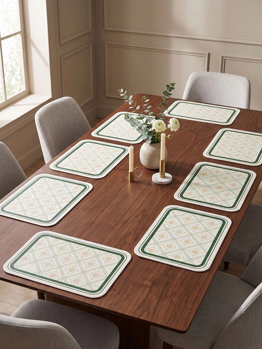 Myntra Elegant Homes 8-Pcs White Printed Rectangle Table Placemats-picture-44