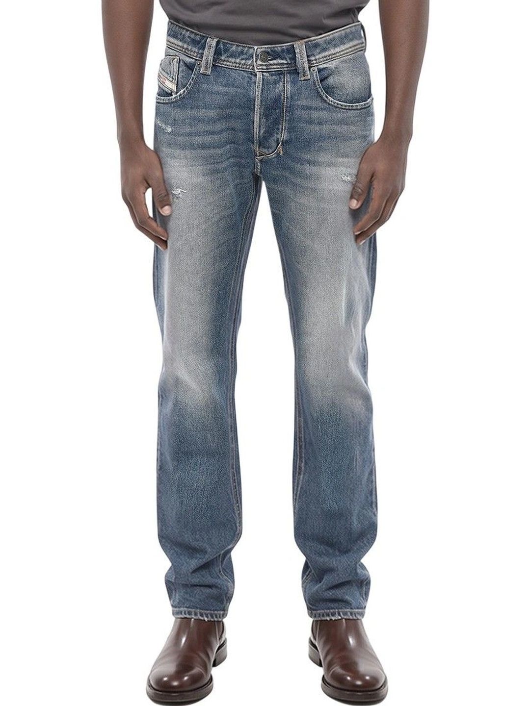 DIESEL Men Regular Fit Mid-Rise Low Distress Jeans-picture-36