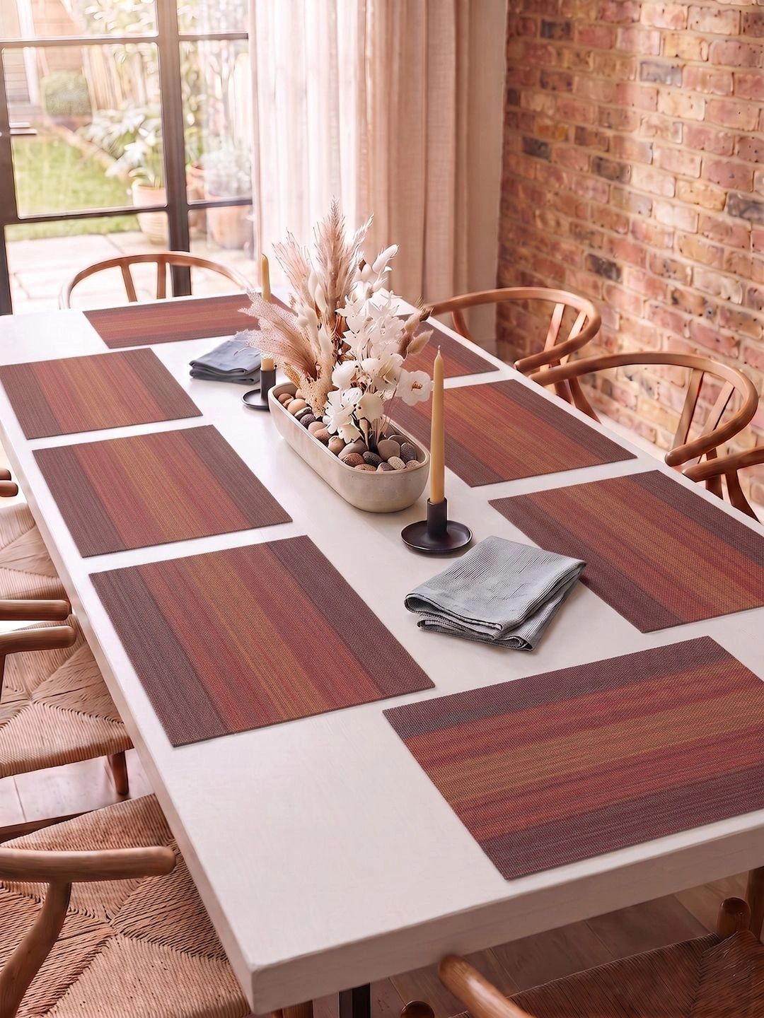 Myntra Elegant Homes 8-Pcs Maroon Striped Rectangle Table Placemats-picture-52