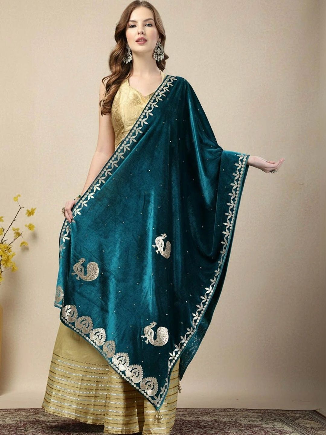 KALINI Women Ethnic Motifs Embroidered Velvet Dupatta with Zari-picture-35