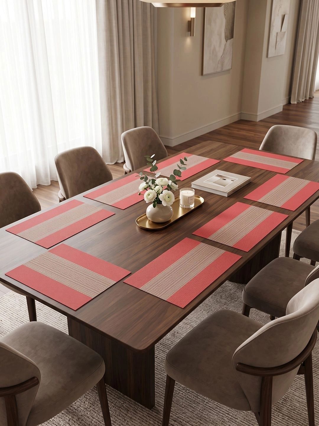 Myntra Elegant Homes 8-Pcs Red Striped Rectangle Table Placemats-picture-38