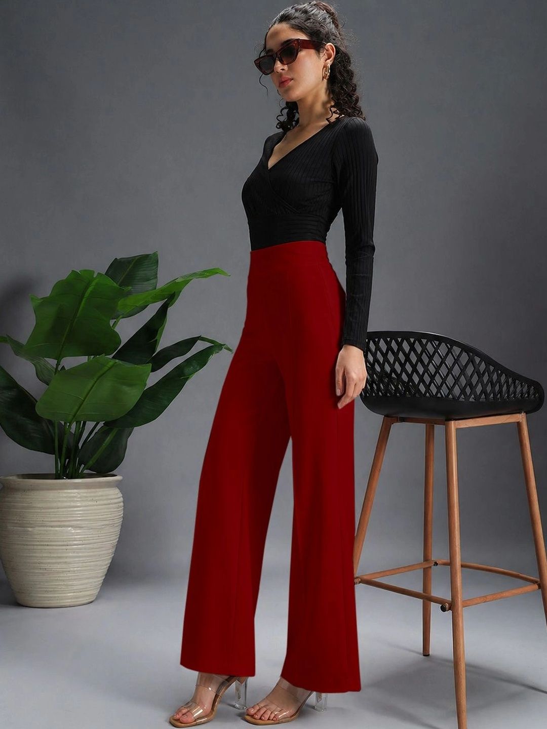 HERE&NOW Women Relaxed High-Rise Easy Wash Trousers-picture-37