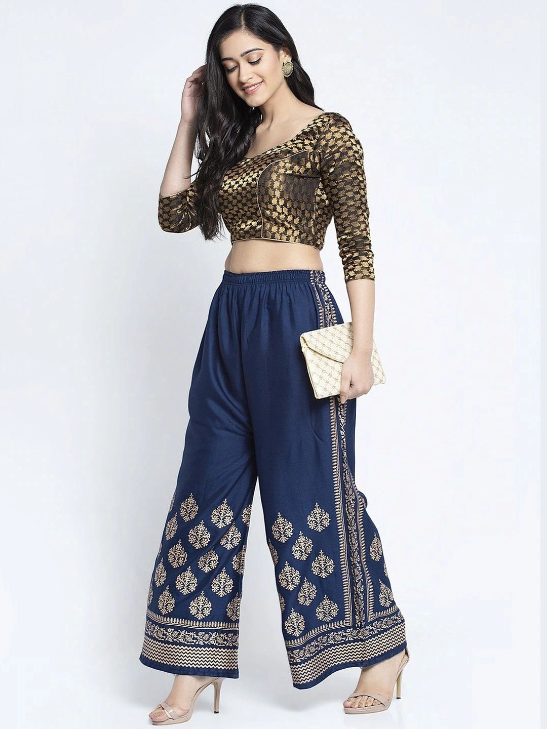 OMAYA Women Ethnic Motifs Printed Knitted Ethnic Palazzos-picture-18