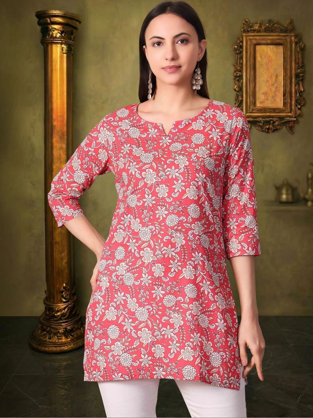 House of Sakhhi Floral Printed V-Neck Pure Cotton Kurti-picture-45