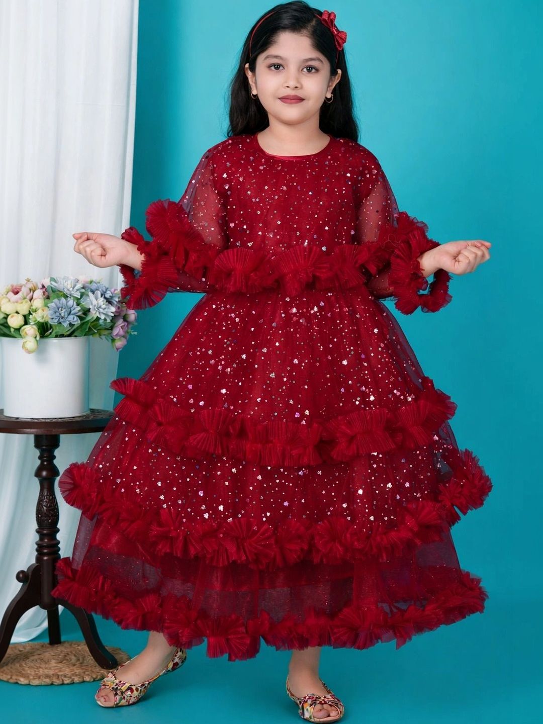 ITC FASHION Embellished Ruffled Net A-Line Maxi Dress-picture-18