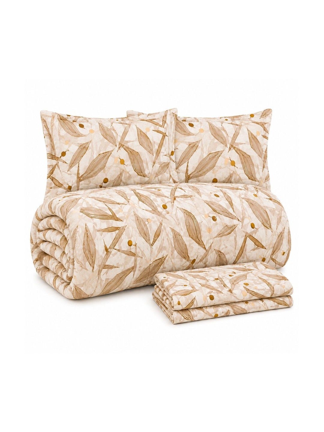 Nivasam Cream-Coloured & Brown Floral Cotton 4 Piece Double King Superfine Bedding Set-image-14
