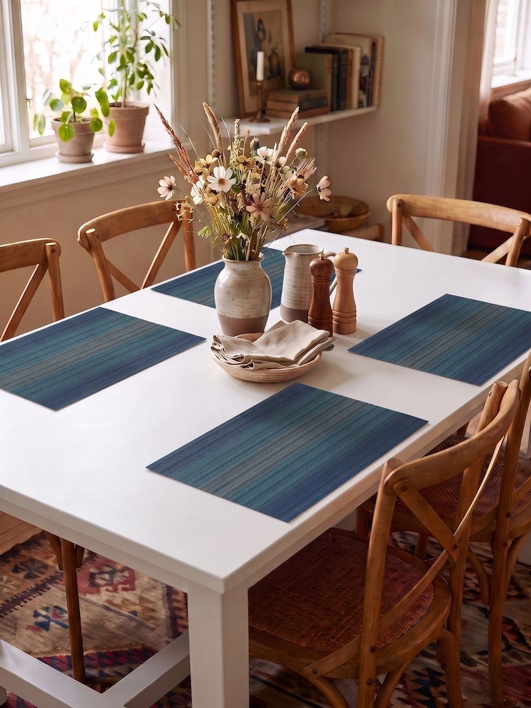 Myntra Elegant Homes 4-Pcs Navy Blue Striped Rectangle Table Placemats-picture-35