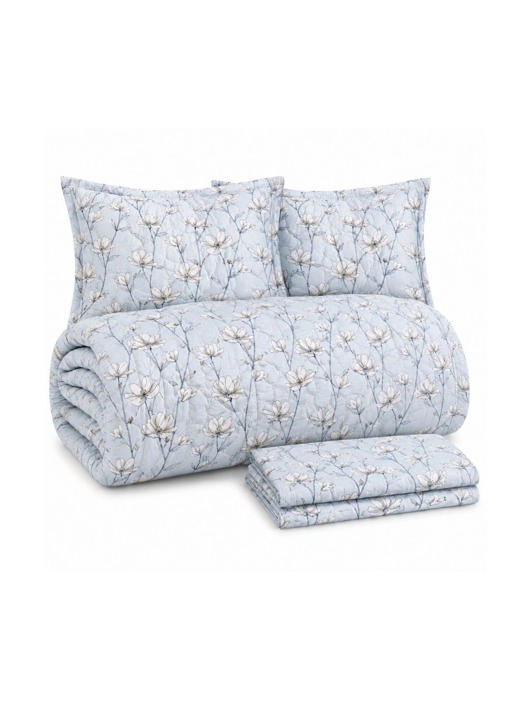 Nivasam Blue & White Floral Cotton 4 Piece Double King Superfine Bedding Set-image-37