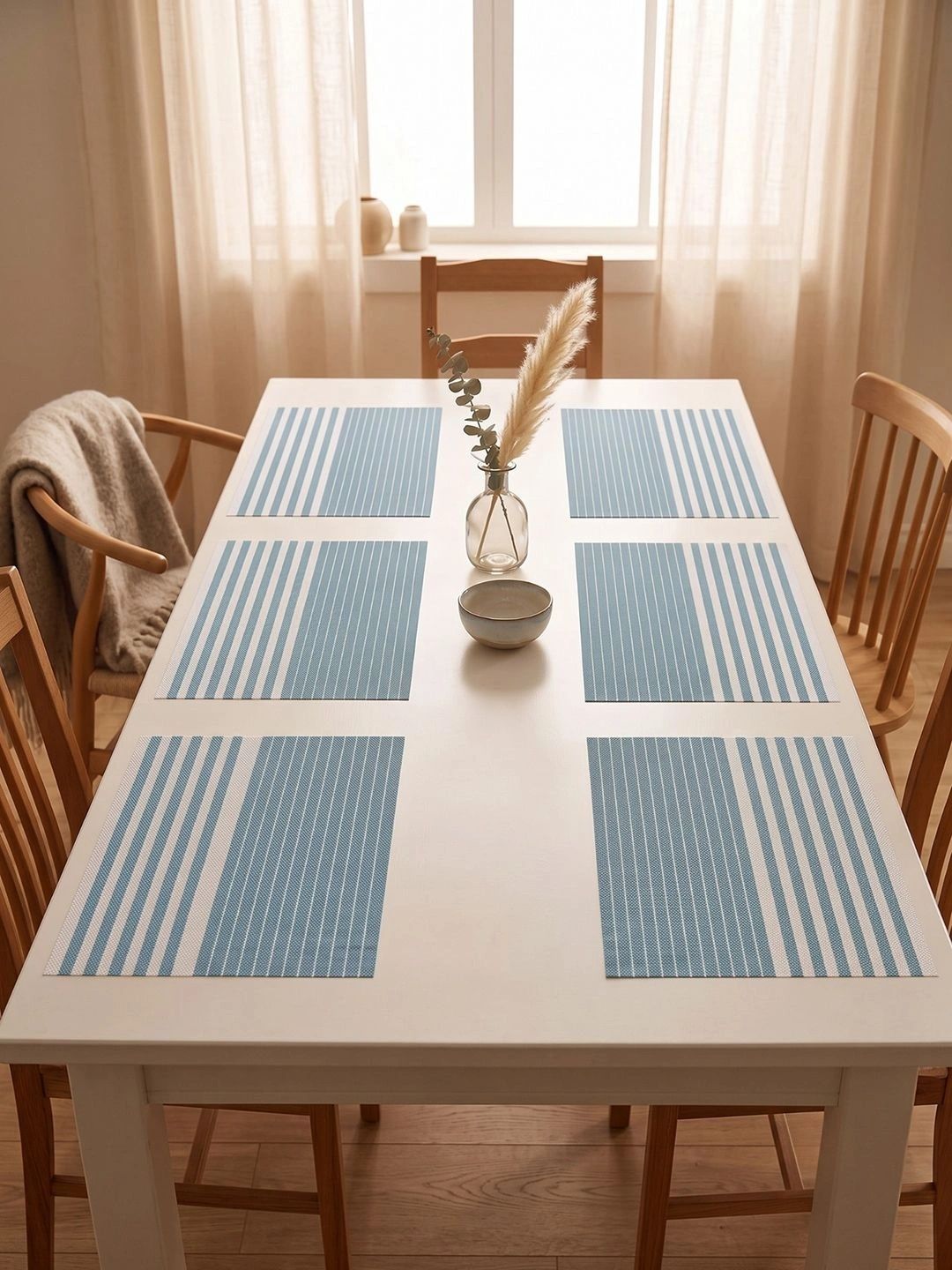 Myntra Elegant Homes 8-Pcs Blue Striped Rectangle Table Placemats-picture-24