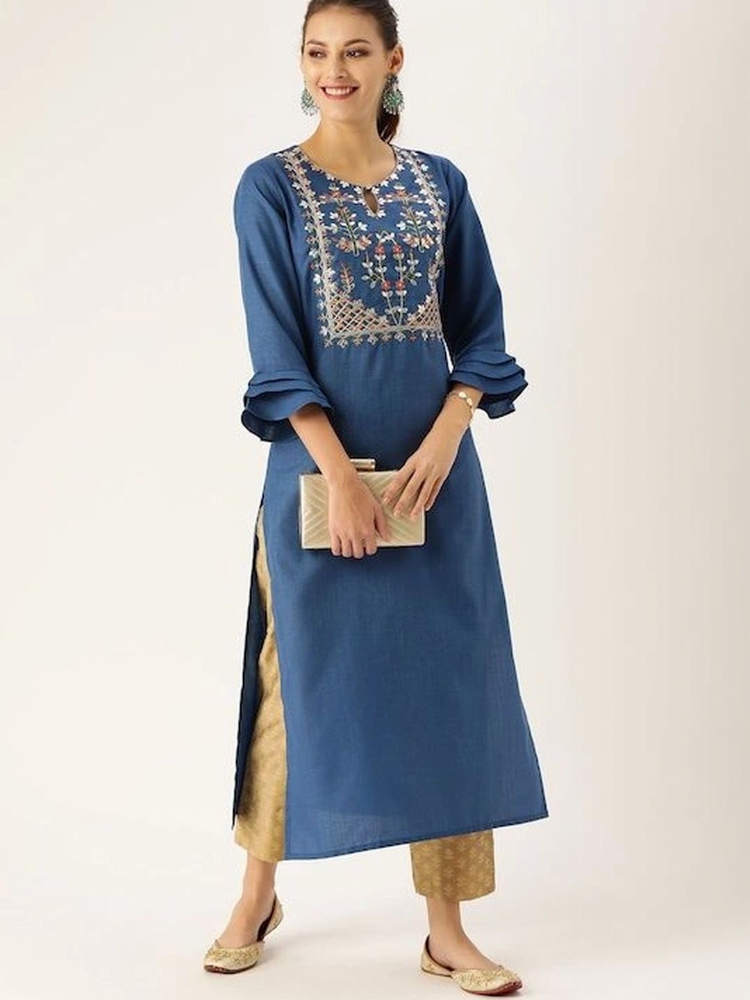 KALINI Women Embroidered Flared Sleeves Thread Work Kurta-picture-20