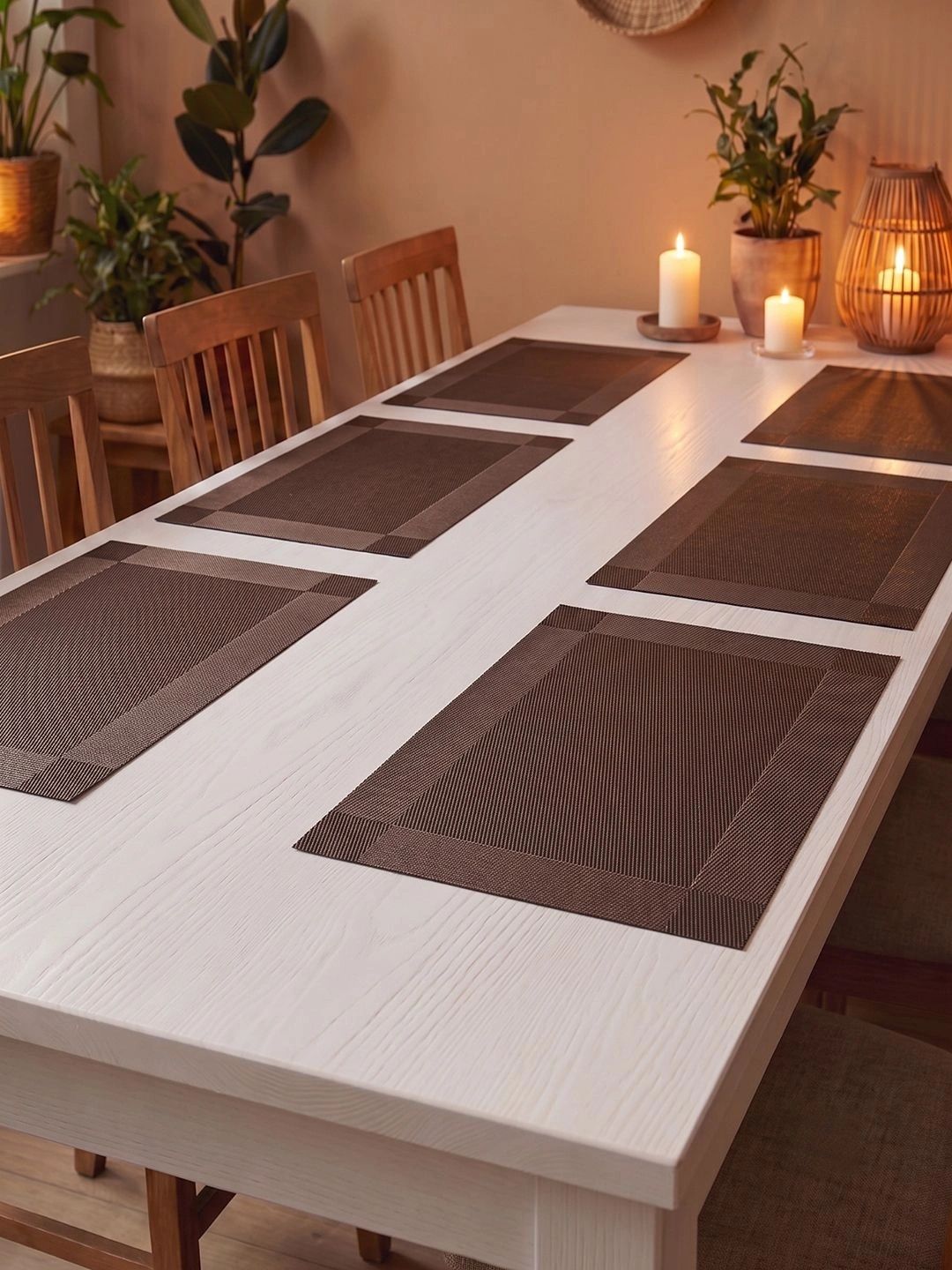 Myntra Elegant Homes 8-Pcs Brown Printed Rectangle Table Placemats-picture-29