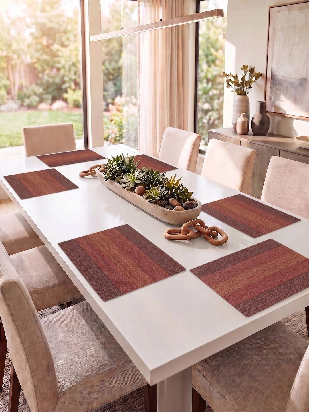 Myntra Elegant Homes 8-Pcs Maroon Striped Rectangle Table Placemats-picture-11