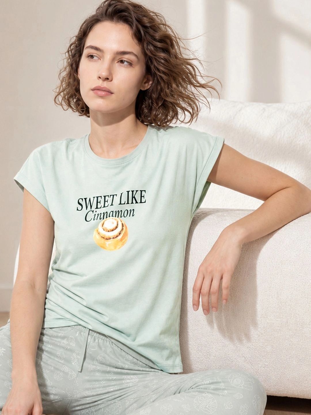 Ginger by Lifestyle Printed Cotton Round Neck Regular Lounge Tshirts-picture-17