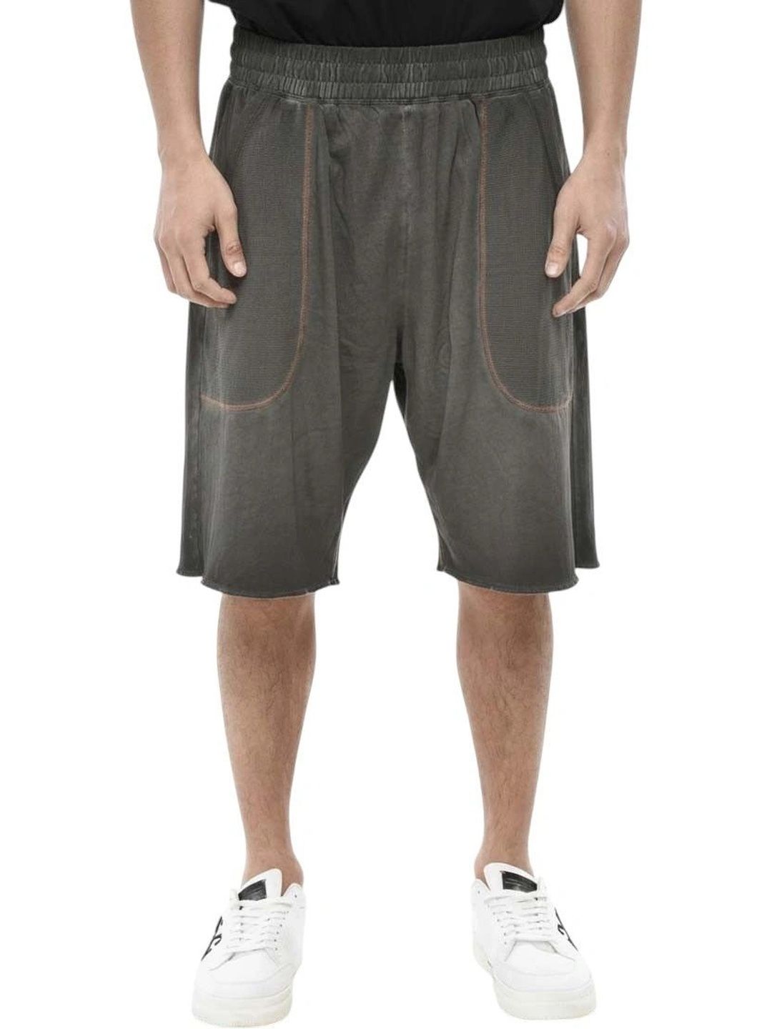 DIESEL Grey Solid Cotton Shorts-picture-11