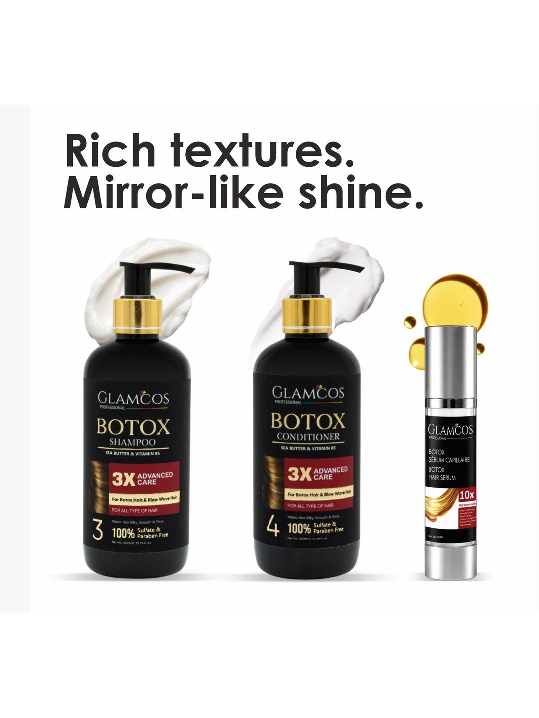 Glamcos Professional Set Of 3 Botox Shampoo, Conditioner - 300 ml Each & Serum - 50 ml-picture-36