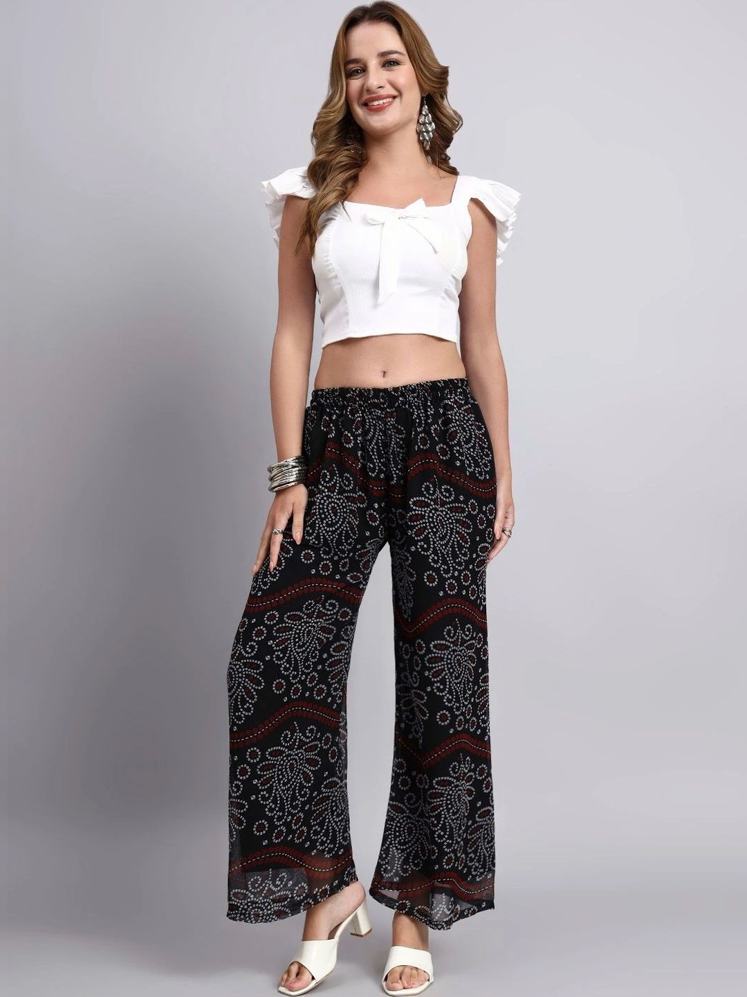 BANJANAN Women Ethnic Motifs Printed Knitted Georgette Ethnic Palazzos-picture-36