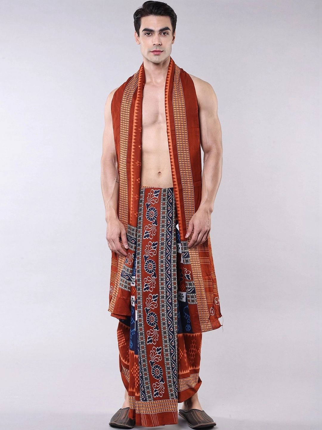 Exotic India Men Printed Cotton Dhoti Dhotis-picture-12