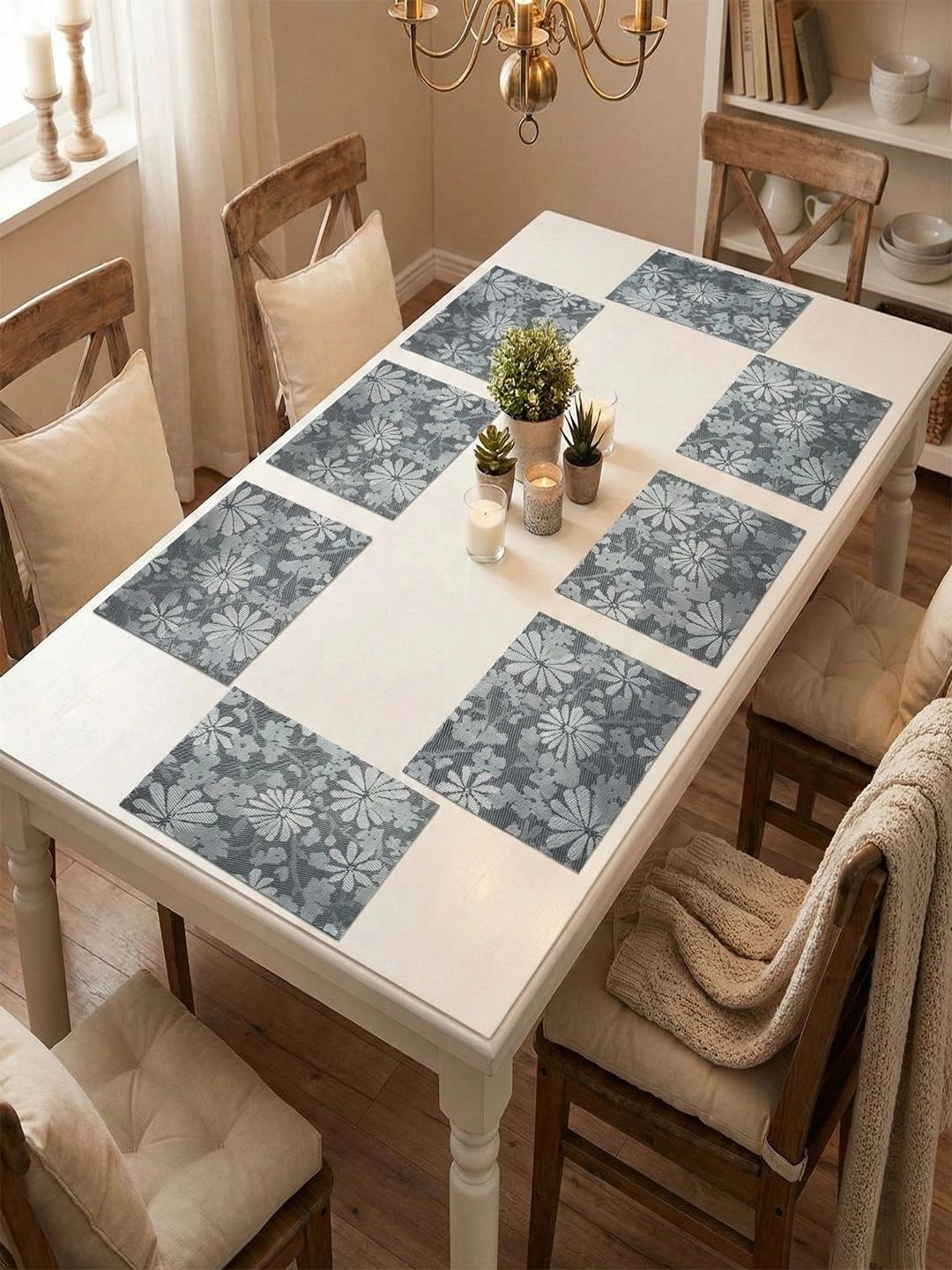 Myntra Elegant Homes 8-Pcs Grey Printed Rectangle Table Placemats-picture-36