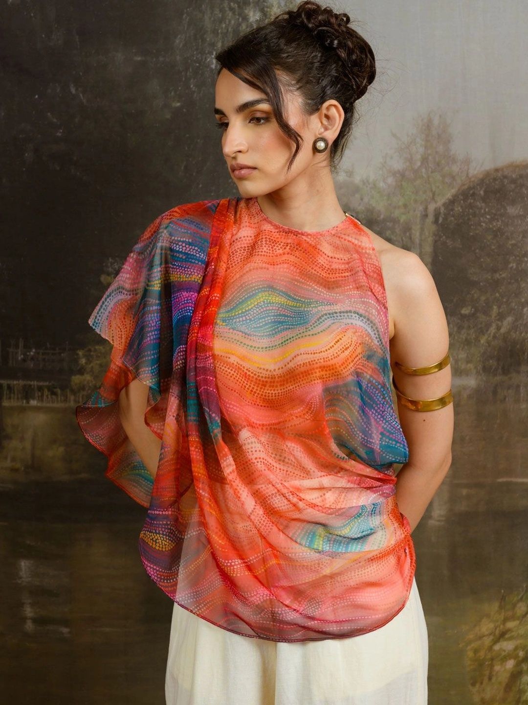 Contemponari Print Flared Sleeve Chiffon Top-picture-44