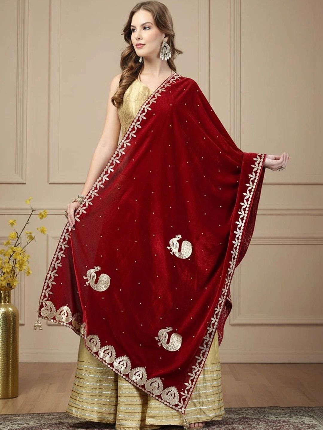 KALINI Ethnic Motifs Embroidered Velvet Dupatta with Zari-picture-28