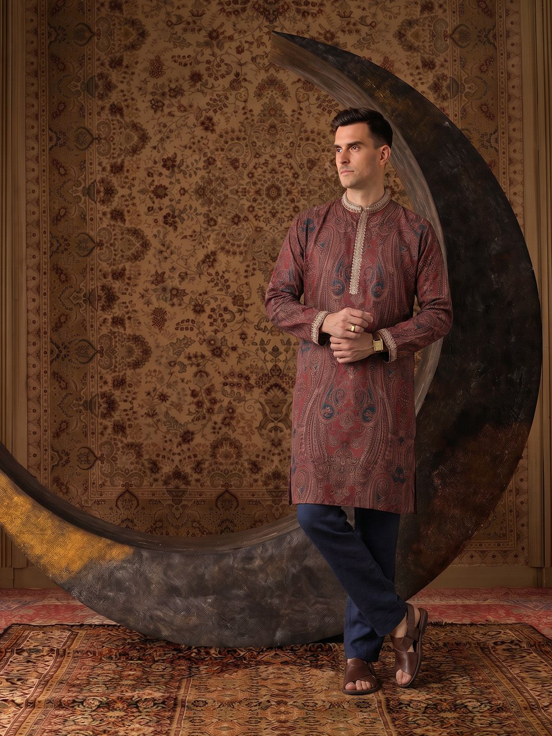 House of Pataudi Jashn Paisley Printed Kurta-picture-43