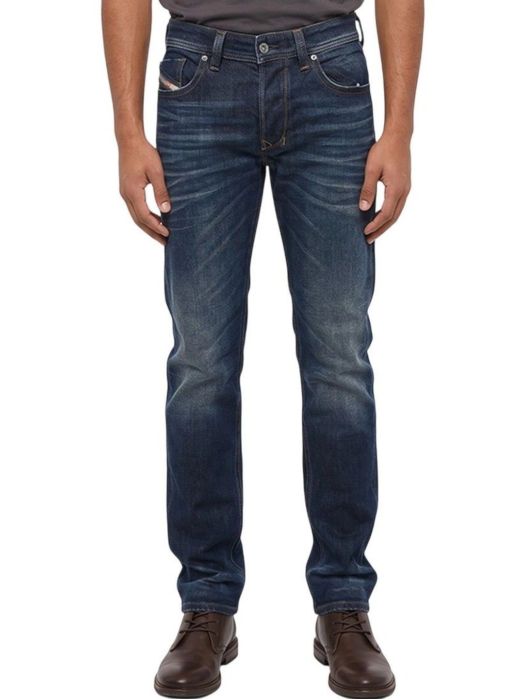 DIESEL Men Regular Fit Mid-Rise Low Distress Jeans-picture-14