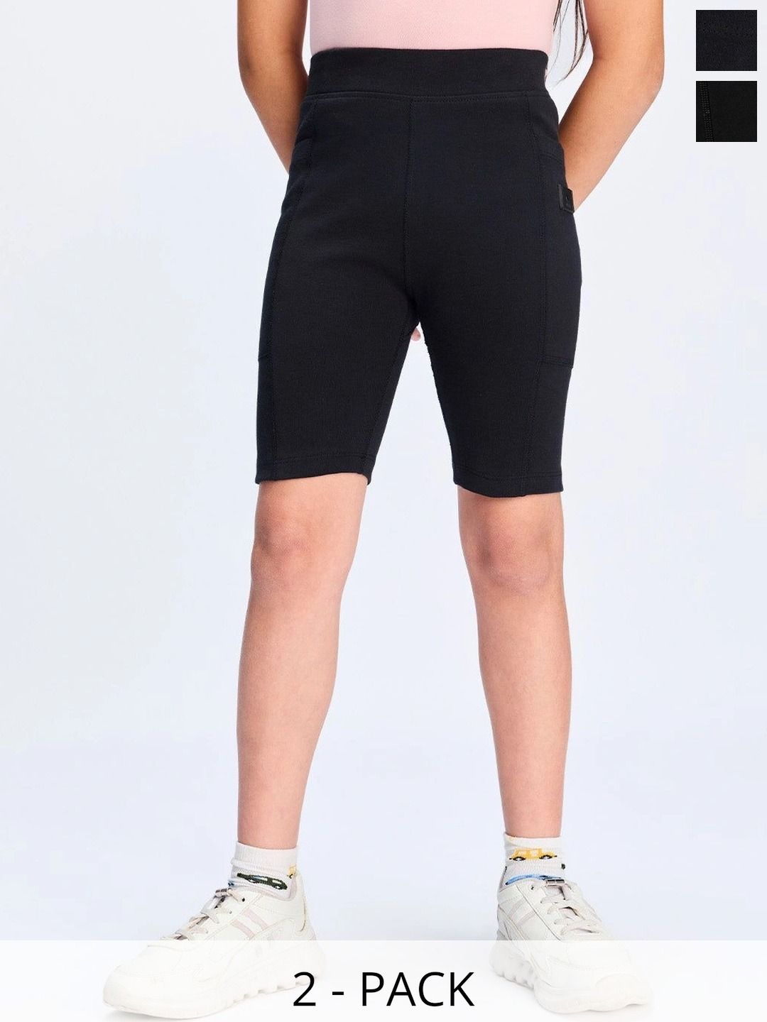 Dotokids Pack of 2 Girls Adjustable Waist Cotton Cycling Shorts-picture-29