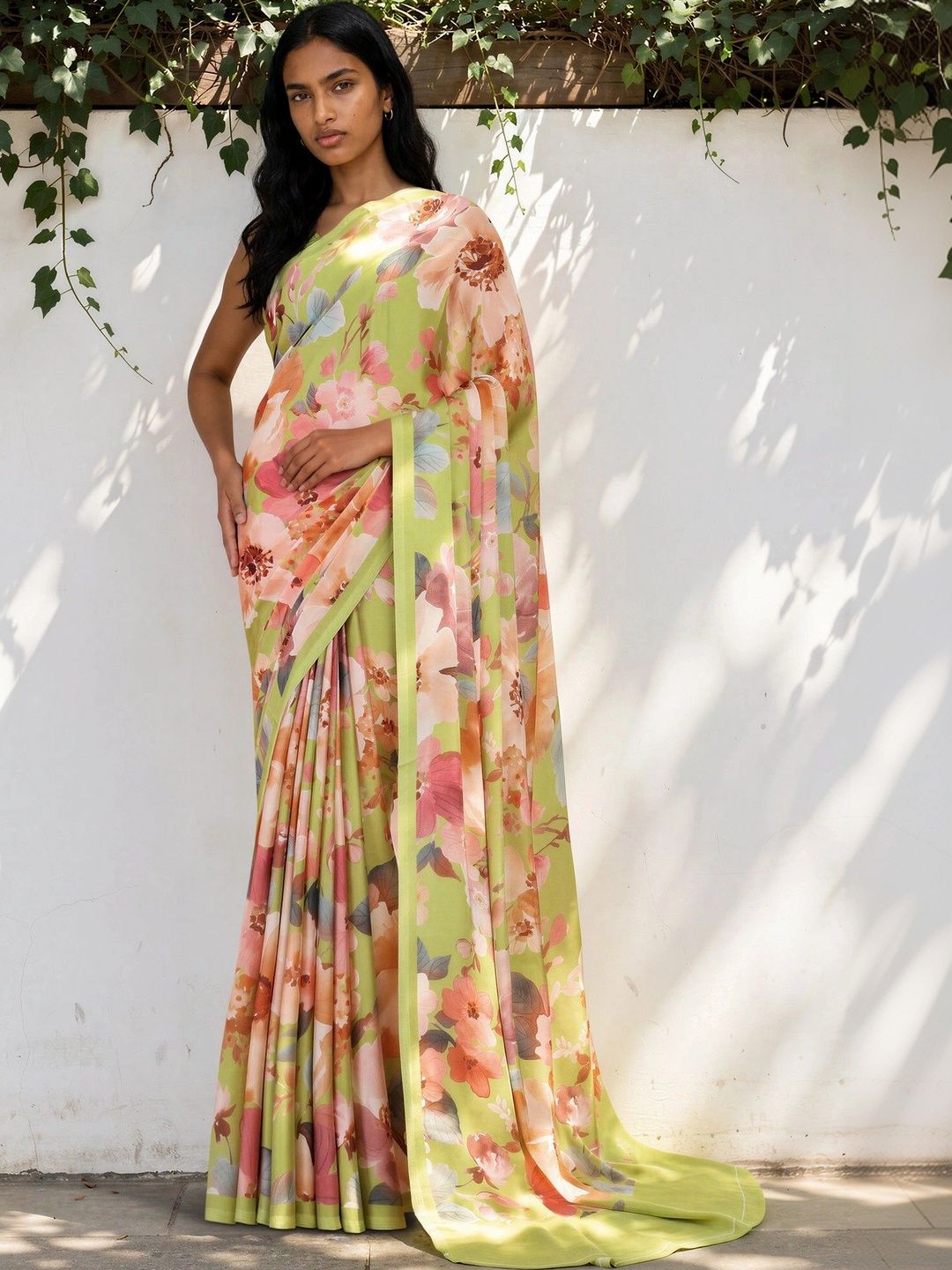 Mitera Floral Art Silk Fusion Saree-picture-29