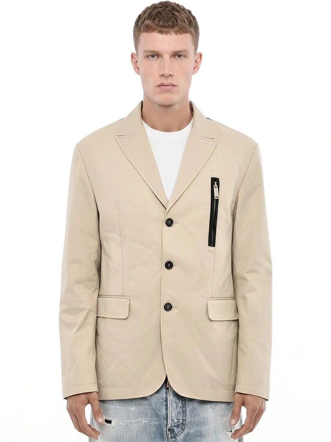 Dsquared2 Beige Solid Notched Lapel Blazer-picture-47