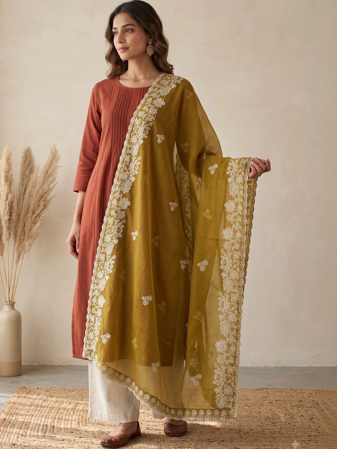 Komurr Embroidered Organza Dupatta with Thread Work-picture-28