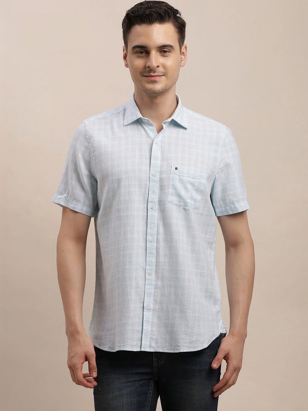 Turtle Men Relaxed Slim Fit Micro Checks Checked Casual Shirt-picture-13