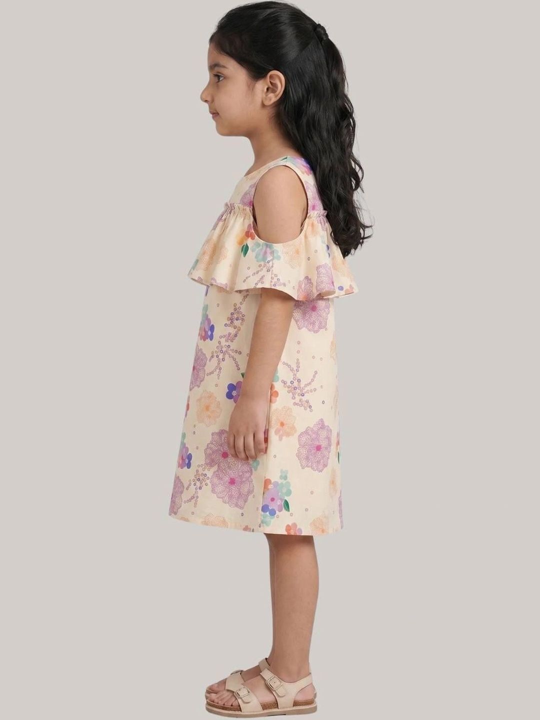 KEVORA APPARELS Floral Print Cold-Shoulder Ruffled A-Line Dress-picture-58