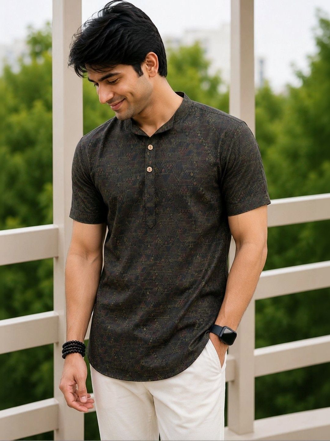 SKYWORRIX Men Geometric Printed Kurta-image-17