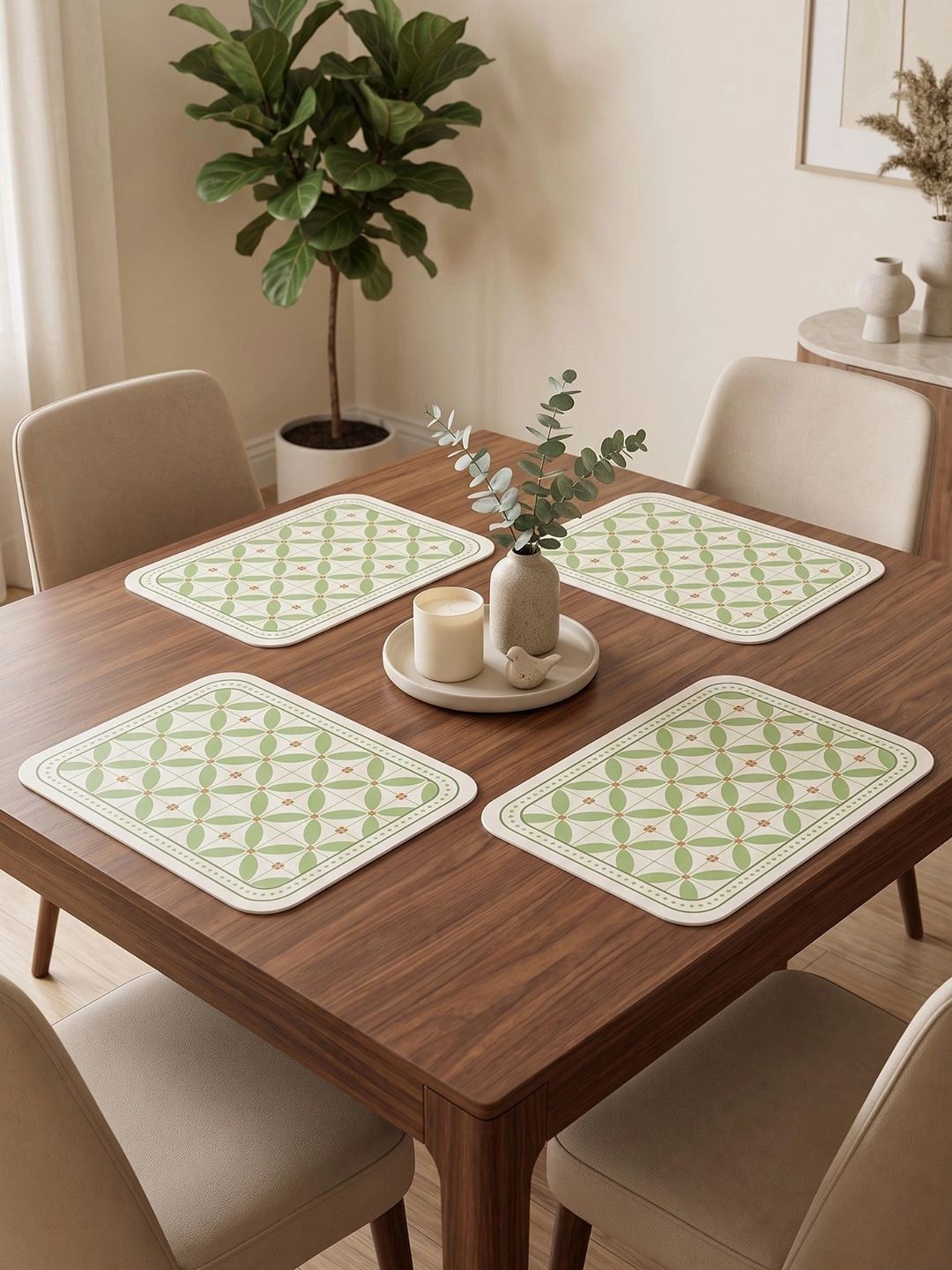Myntra Elegant Homes 4-Pcs Sea Green Printed Rectangle Table Placemats-picture-37