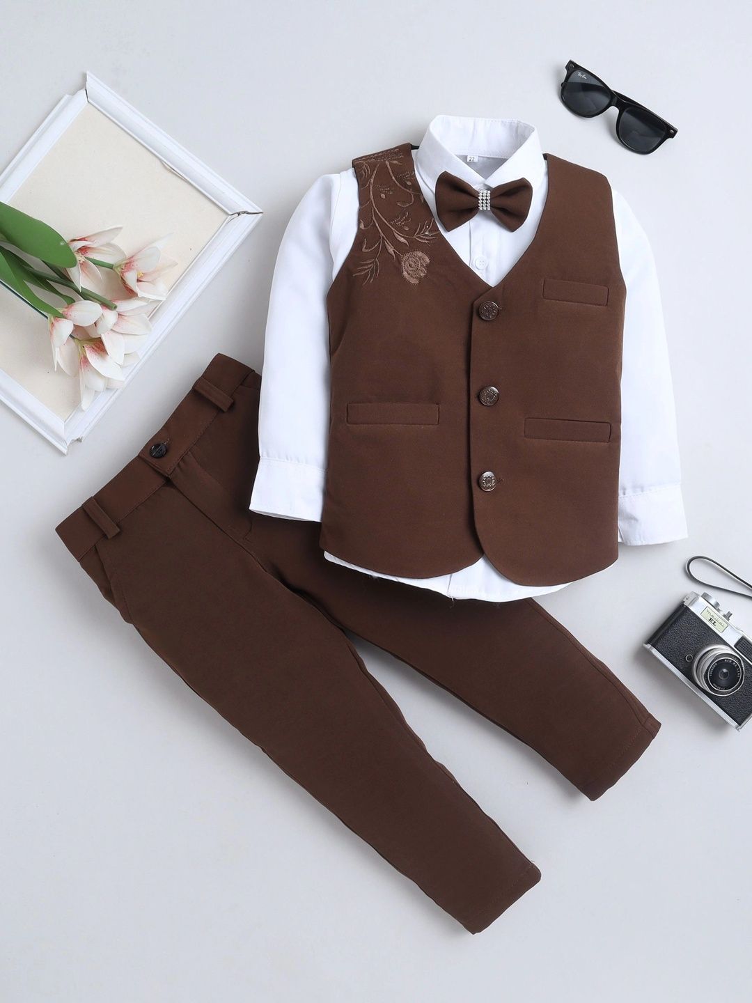 Miss & Chief Boys Floral Embroidered 3 Piece Suit Set With Bowtie-picture-15