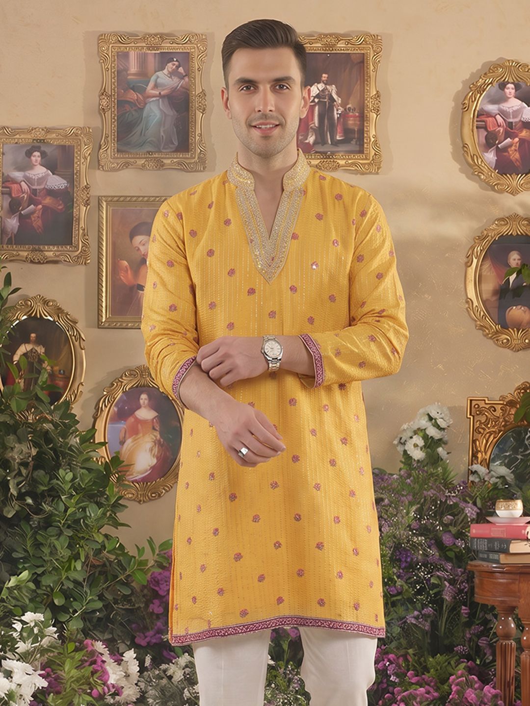House of Pataudi Jashn Sequin Embellished Kurta-picture-30