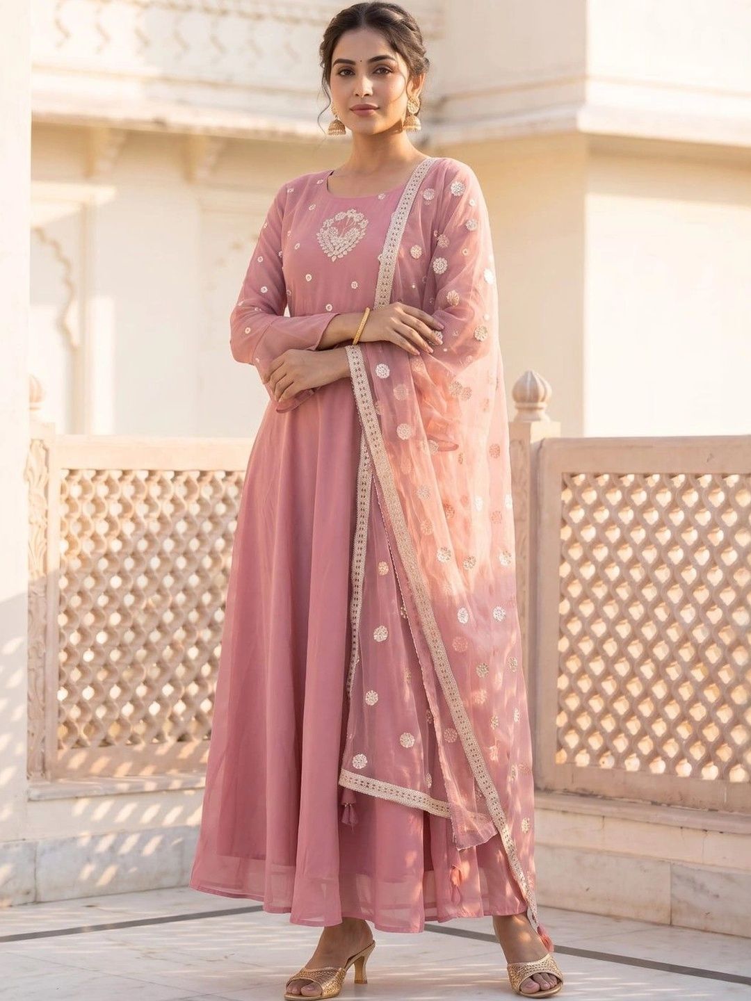 MISKI Ethnic Motifs Embroidered Pure Georgette Anarkali Kurti-picture-47