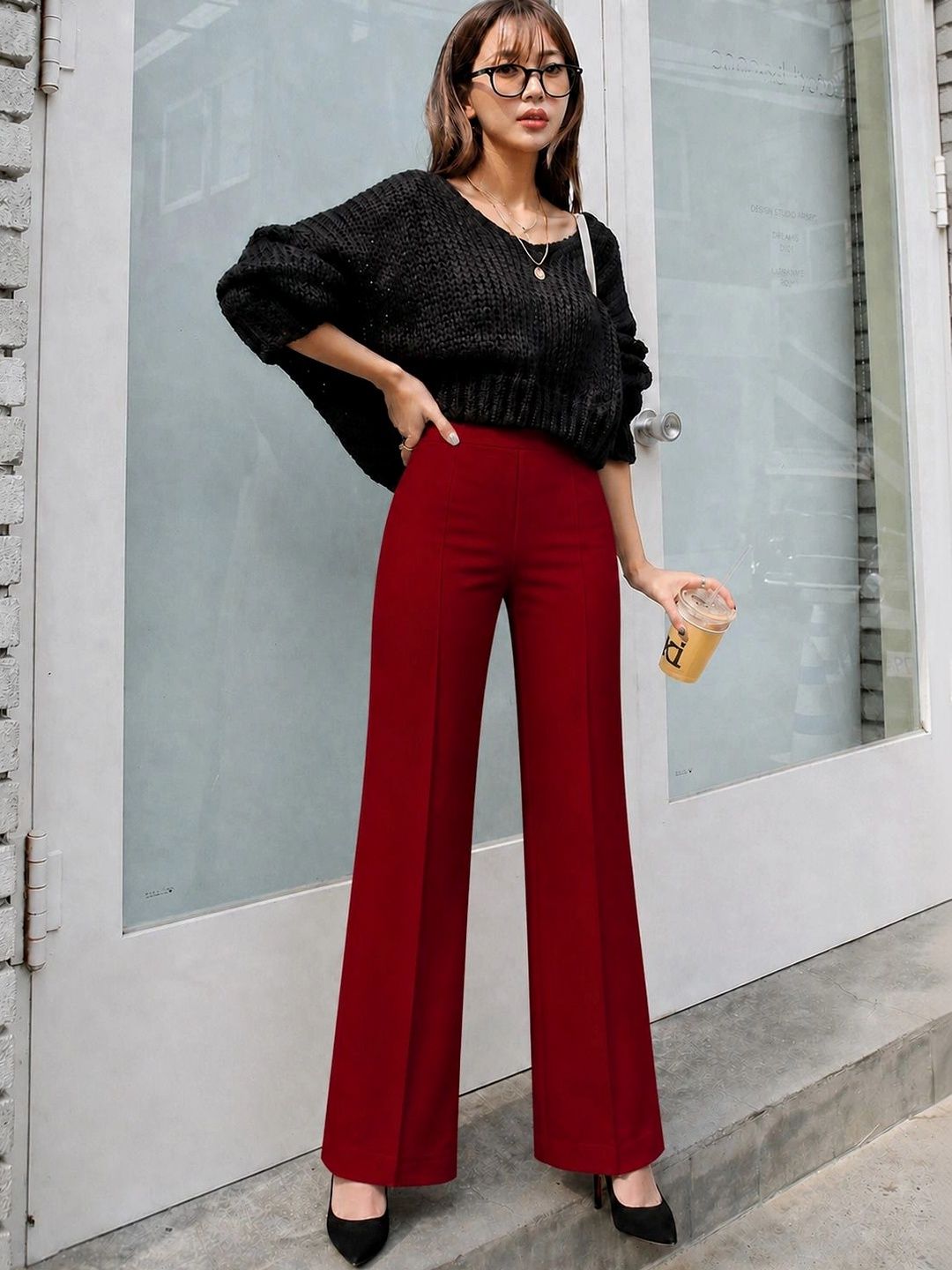 HERE&NOW Women Relaxed Easy Wash Trousers-picture-57