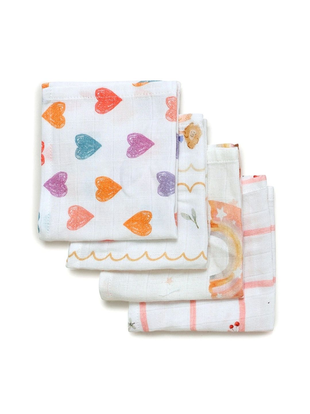 The Boo Boo Club Kids 4-Pcs White Printed 170 GSM Face Towels-picture-22