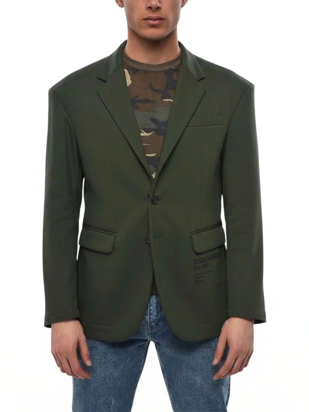 Dsquared2 Green Solid Notched Lapel Blazer-picture-27