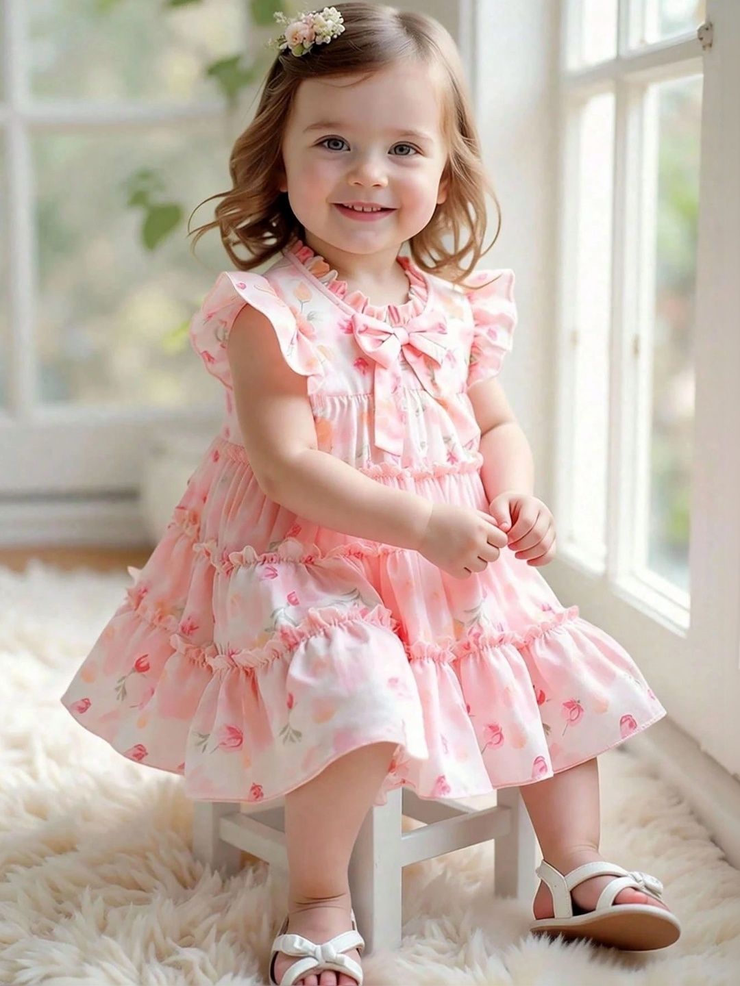 BAESD Floral Print Flutter Sleeve Ruffled A-Line Dress-picture-35