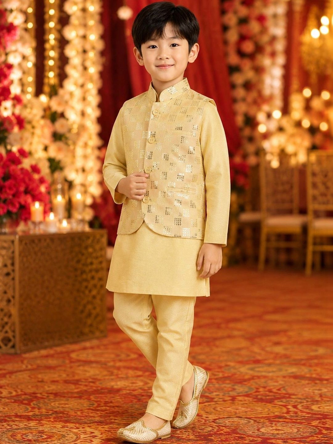 Sparklepop Boys Regular Dupion Silk Kurta with Trousers-picture-39